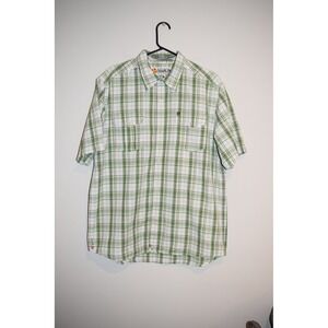 Quiksilver Outdoors Green Plaid Short Sleeve Button Up Shirt Mens XL‎